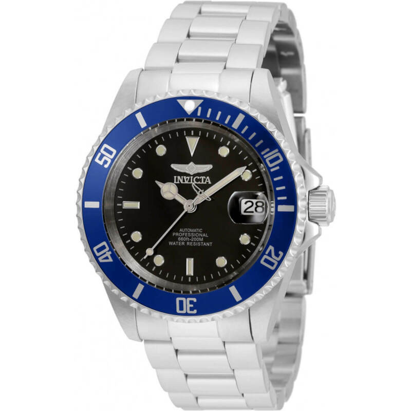 Invicta Men Watch Pro Diver Black Dial Silver Steel Bracelet Automatic 35694