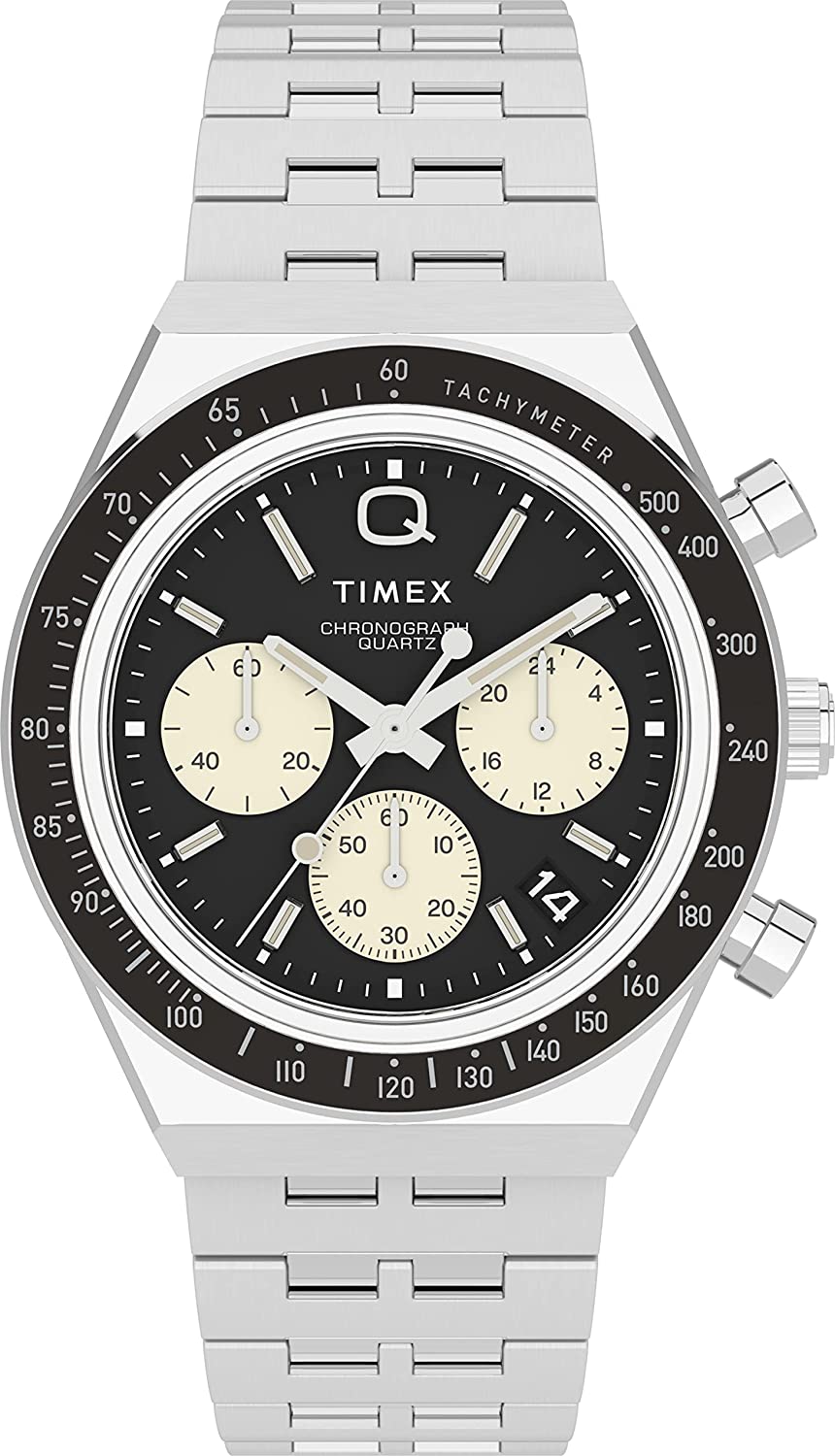 Q Timex Men 40mm Watch – Black Dial Silver-Tone Case Black Bracelet  TW2V42600VQ