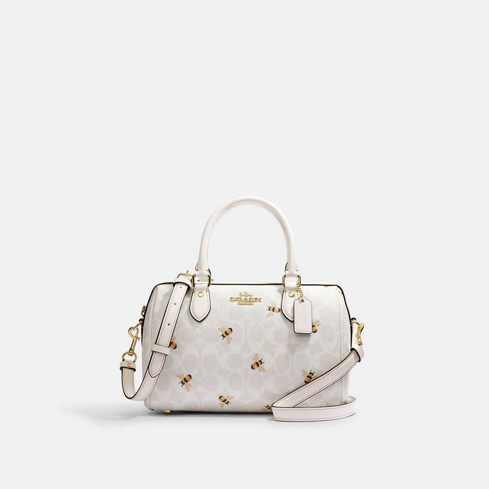 Coach Rowan Satchel In Signature Canvas With Bee Print Gold Chalk ...