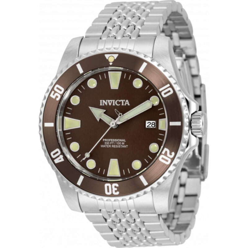 Invicta Men Watch Pro Diver Automatic Brown Dial Silver Steel Bracelet 33504