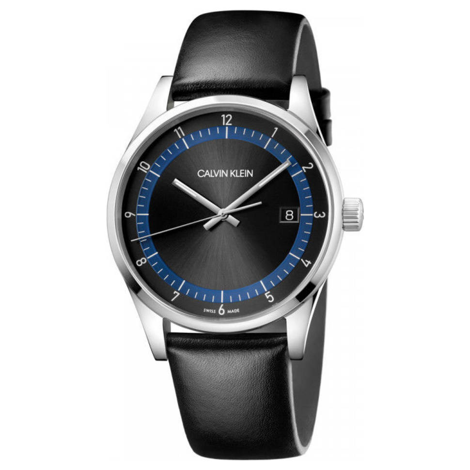 Calvin Klein Men Completion 43mm Black Dial Leather Watch KAM211C1