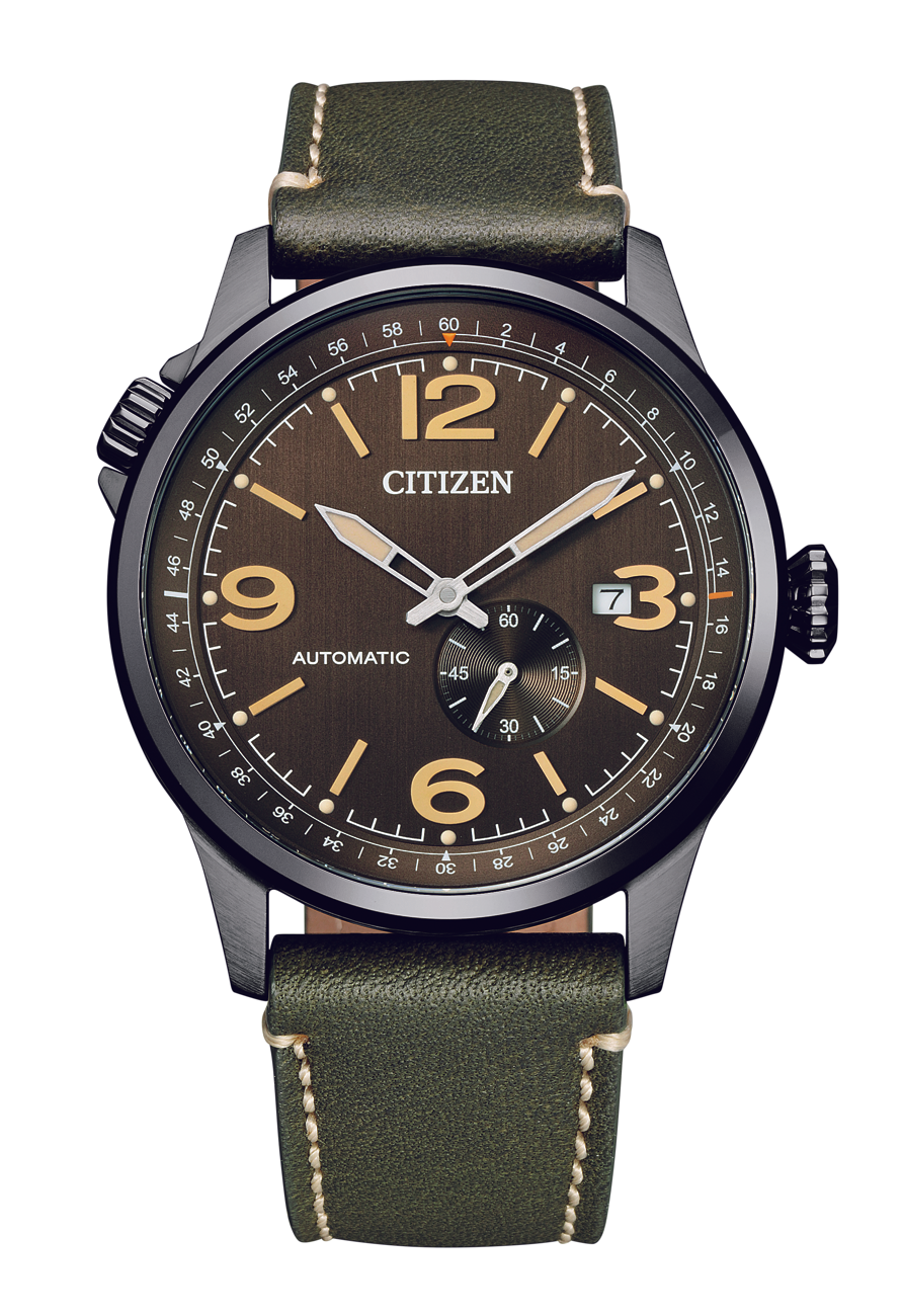 Citizen Automatic Mens Green Leather Strap Watch NJ0147-18X