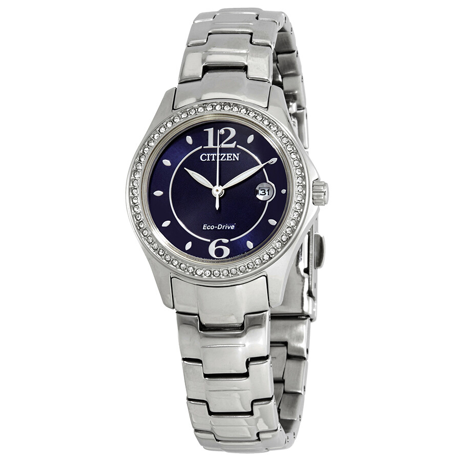 Silhouette Crystal Eco Drive Blue Dial Stainless Steel Ladies Watch FE1140-86L