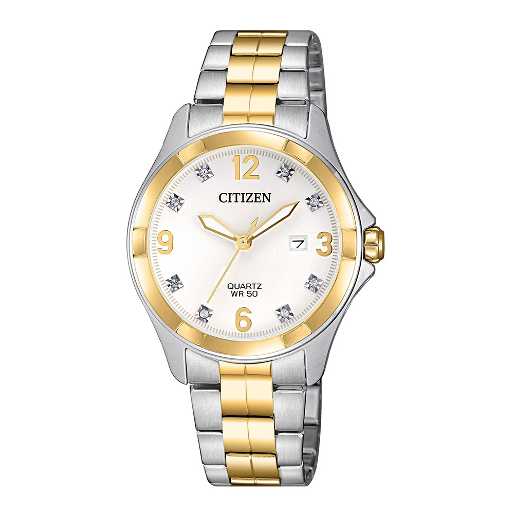 Citizen Quartz Crystal White Dial Two-tone Ladies Watch EU6084-57A