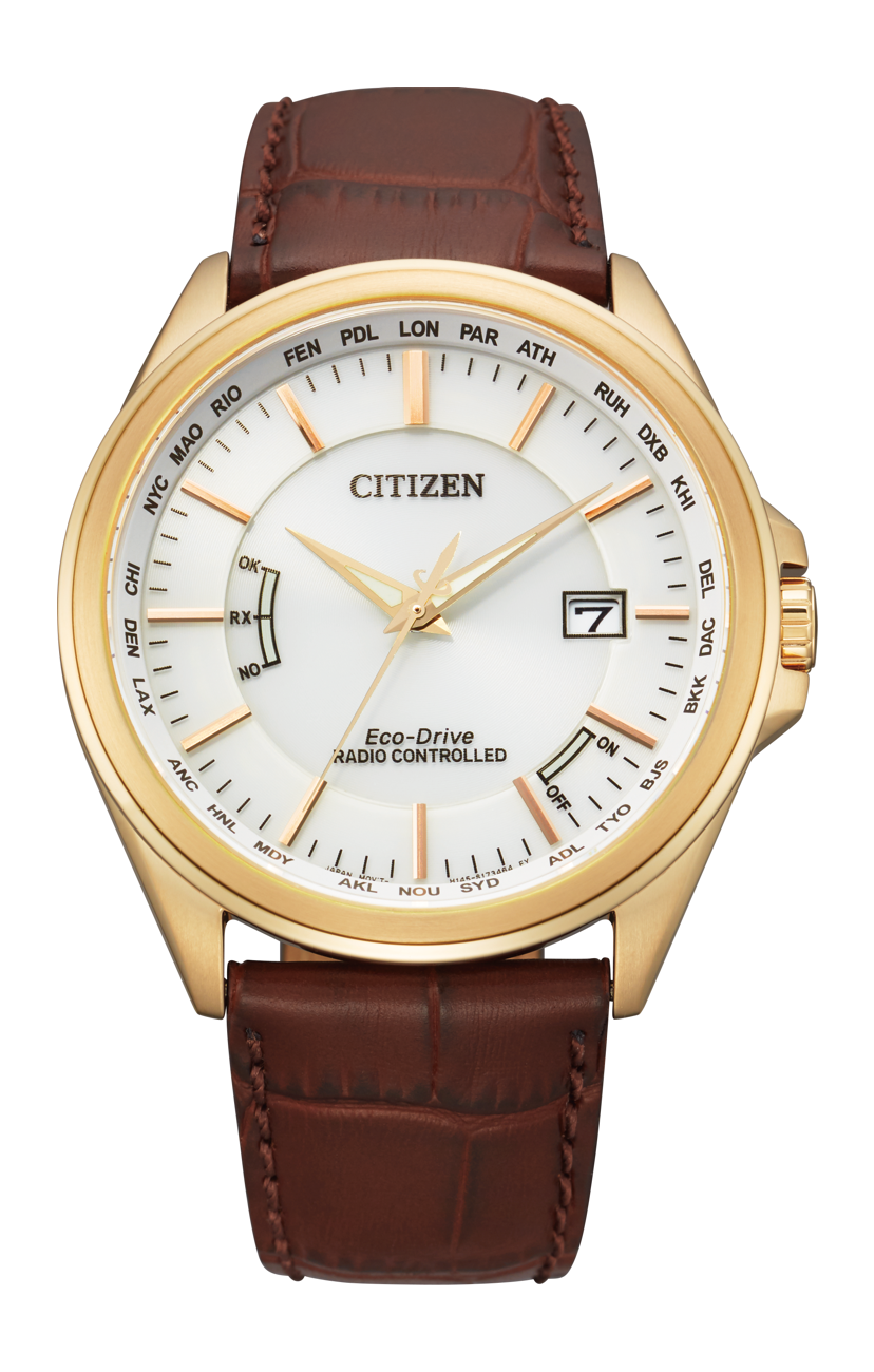 Citizen World Time Radio Controlled White Dial Leather Strap Eco Drive Men  Watch CB0253-19A