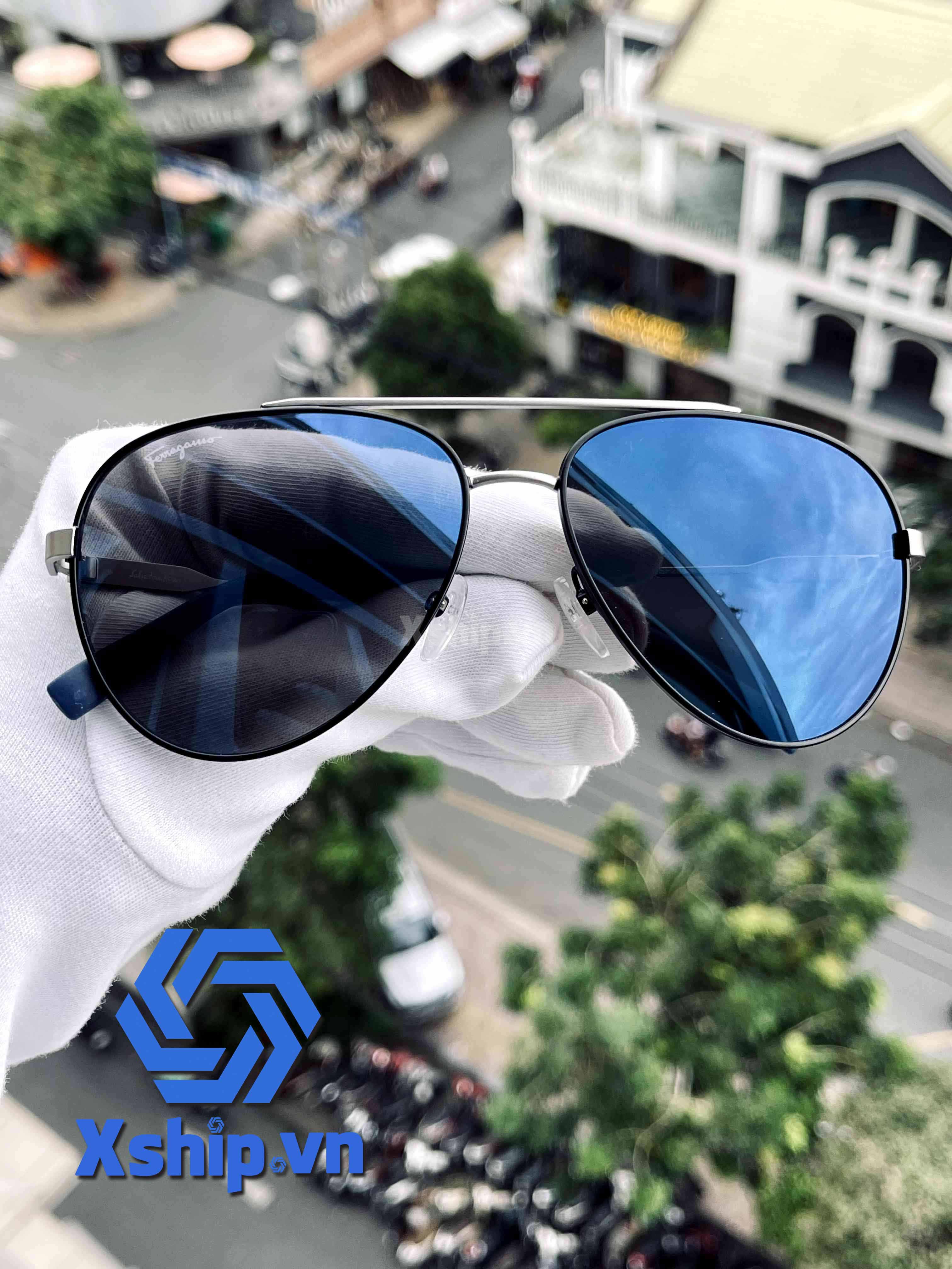 Salvatore Ferragamo Blue Aviator Men Sunglasses SF204S 001 59 SF204S 001 59
