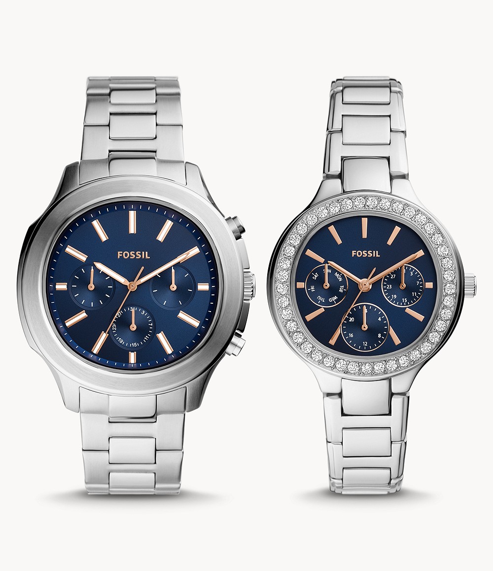 Fossil His and Her Multifunction Stainless Steel Watch Set BQ2646Set