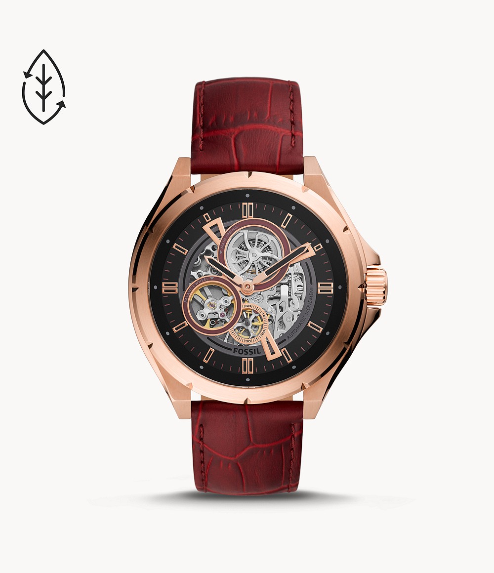 Fossil Evanston Automatic Red Leather Watch BQ2660