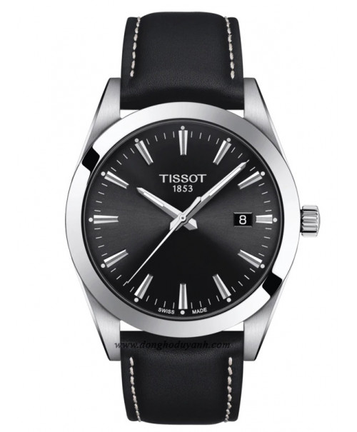 New Tissot Gentleman Black Dial Leather Strap Men Watch T127.410.16.051.00