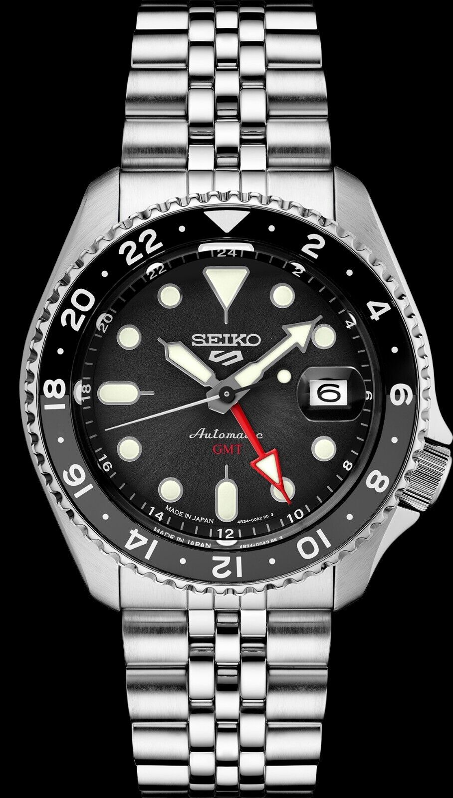 Seiko 5 SPORTS Men Watch Automatic Gmt Steel Black SSK001K1